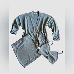 Mable Knitted cardigan, skirt and tank set in sage size Medium/Large